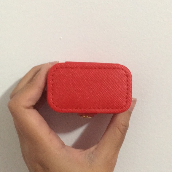 Mini Red Portable Travel Ring Box Organizer with Snap Button Closure - Picture 3 of 8